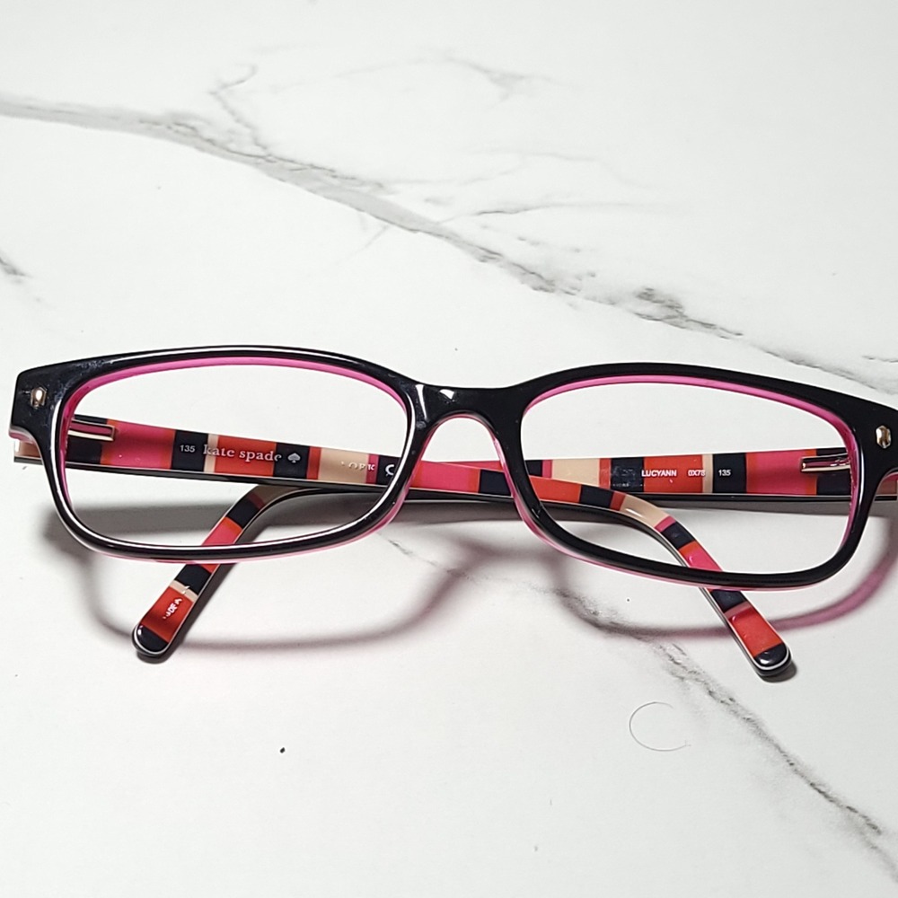 Kate Spade Lucyann 0X78 Black Pink Striped Rectangular Eyeglass Frames 135mm